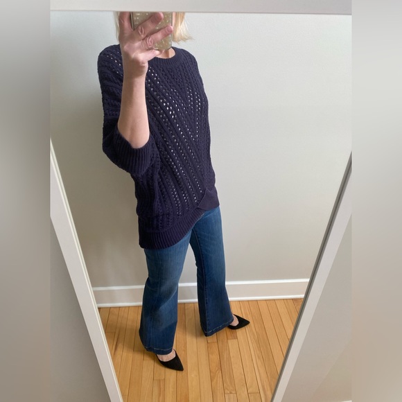 Navy soft asymmetrical open knit sweater by Cupcakes and Cashmere - Picture 6 of 14